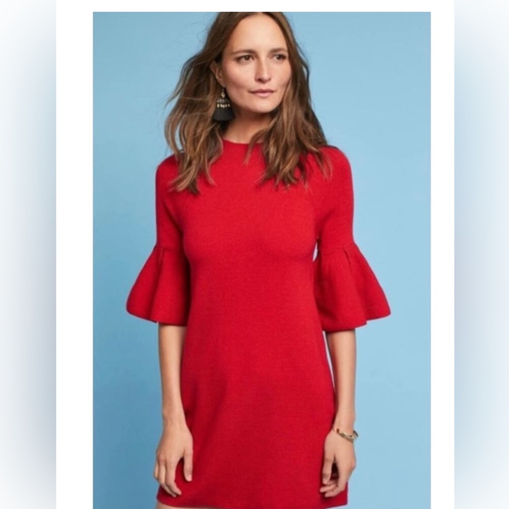 Moth Cherry Red Sweater Dress With Bell Sleeves XL